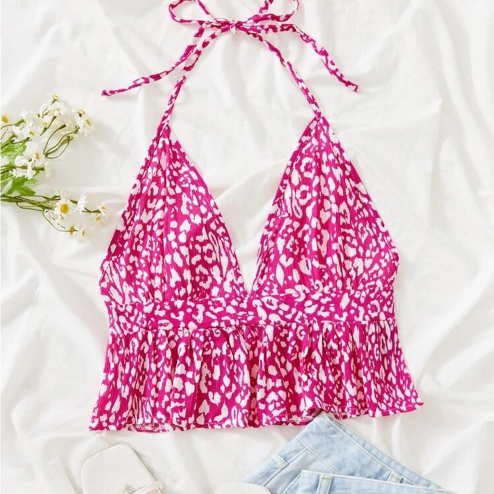 Pink and White Halter Top